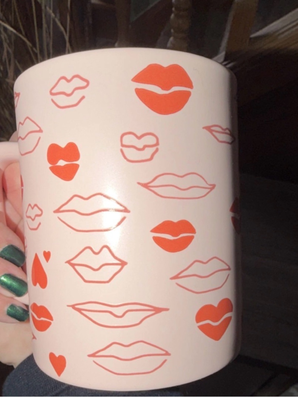 Starbucks Pink Valentines Ceramic Coffee Mug  Red Heart Accent Kissy Lips 2020